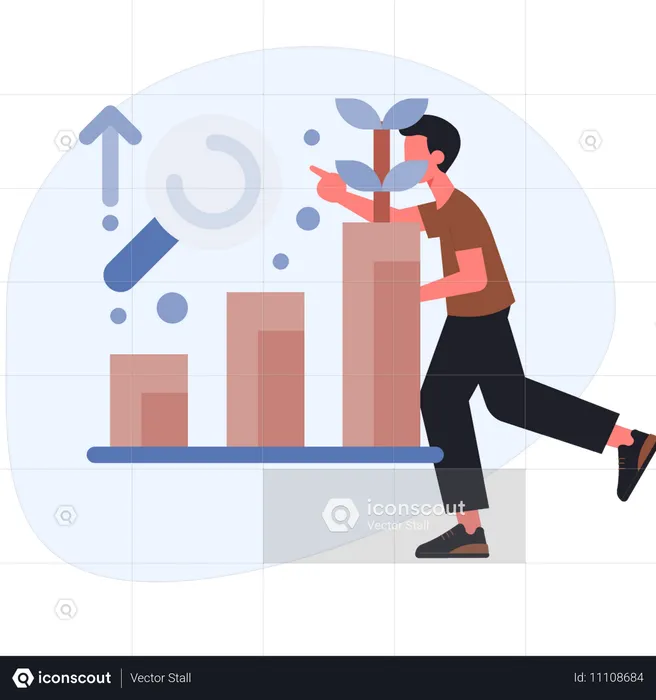 Boy pointing business analysis graph  Illustration