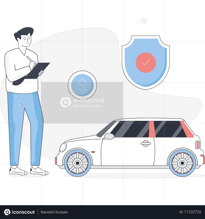 Boy pointing car insurance  Illustration