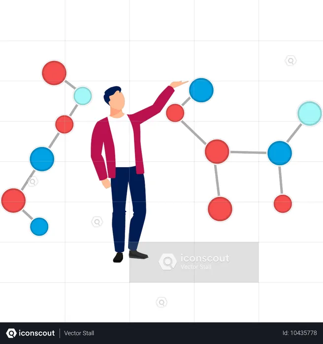 화학 구조를 가리키는 소년  일러스트레이션