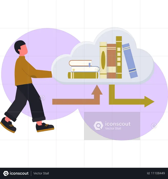 Boy pointing cloud data  Illustration