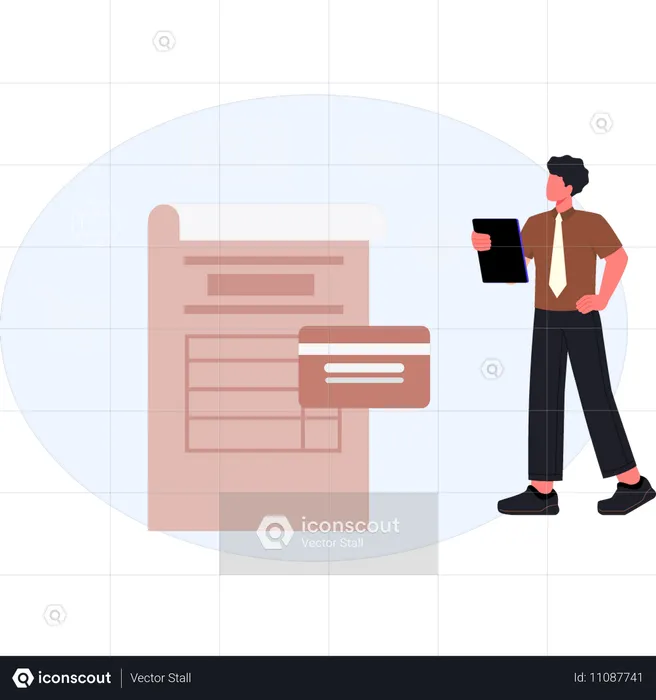 Boy pointing credit money  Illustration