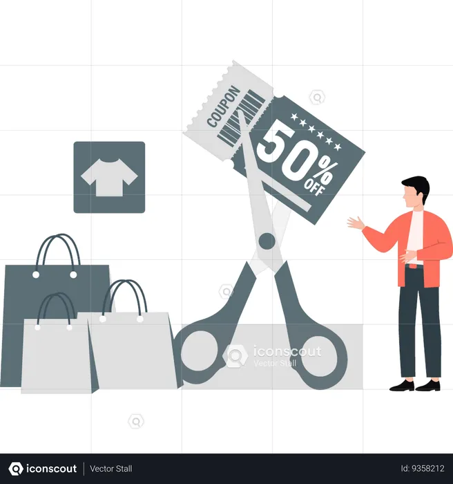 Boy pointing discount offers  Illustration