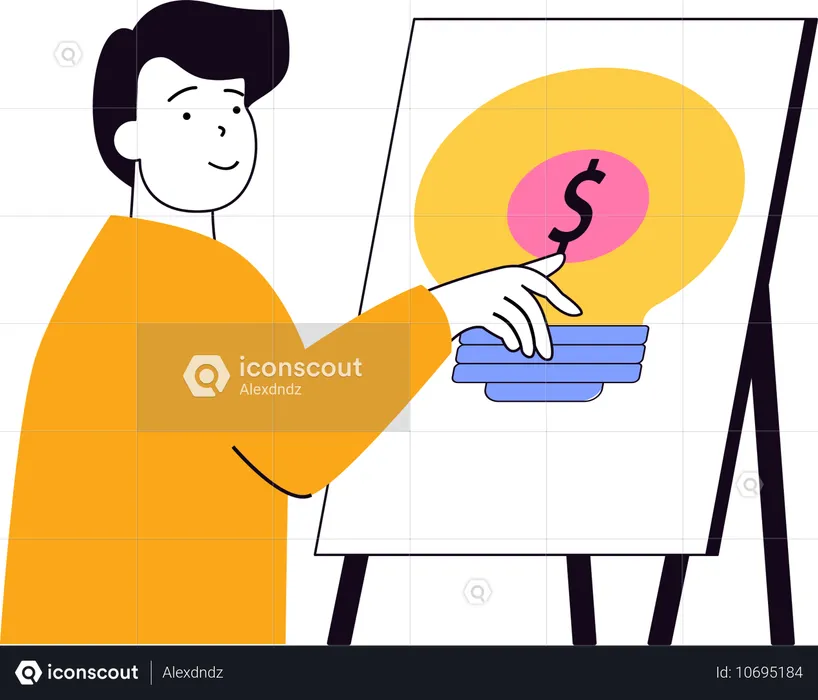 Boy pointing dollar idea  Illustration