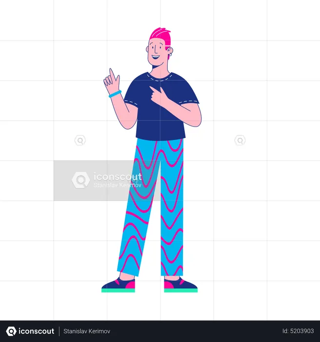 Boy pointing fingers in side  Illustration
