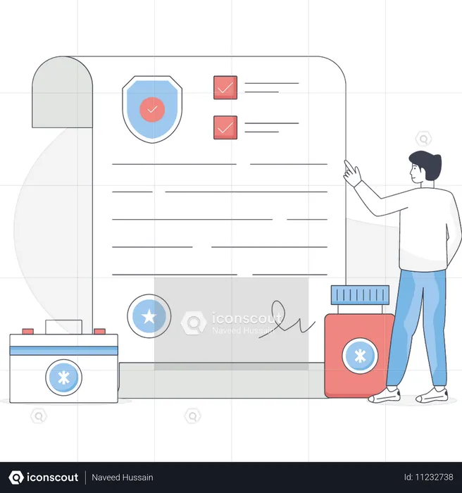 Boy pointing medical insurance  Illustration