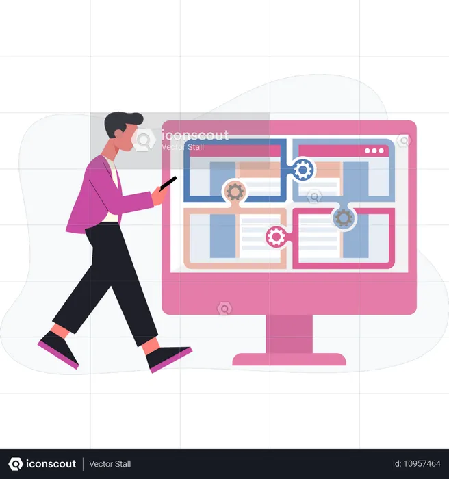 Boy pointing monitor networking  Illustration