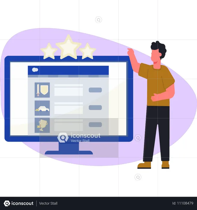 Boy pointing online rating  Illustration