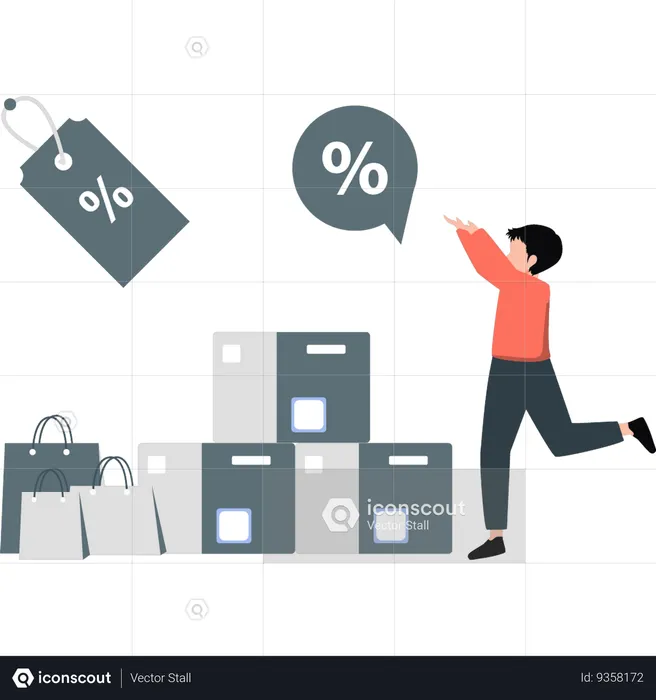 Boy pointing shopping discount  Illustration