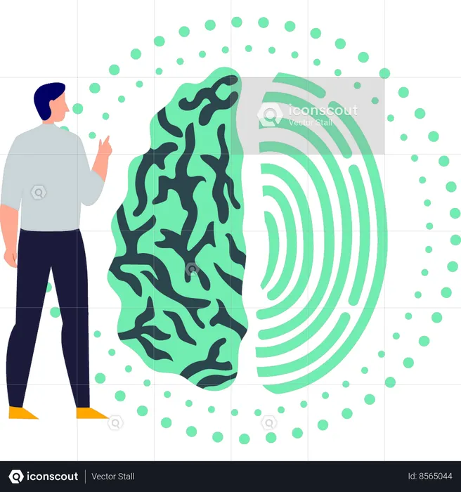 Boy pointing to biometric fingerprint technology  Illustration