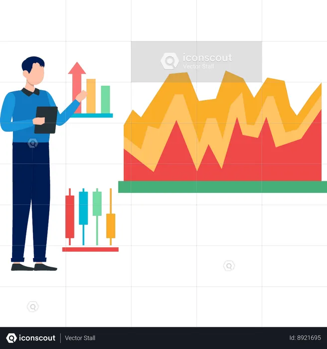 Boy pointing to business graphic analysis  Illustration