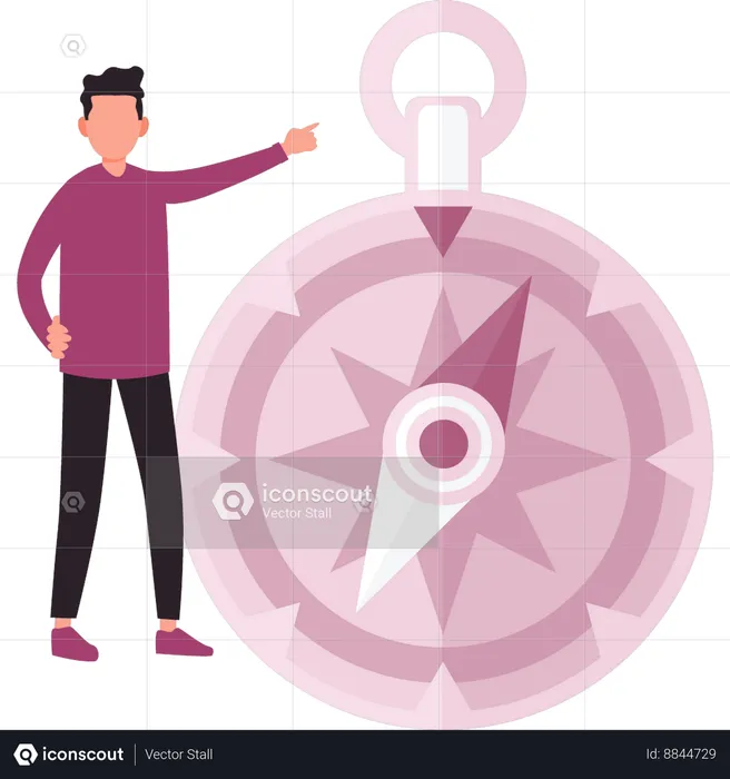 Boy pointing to compass navigation  Illustration