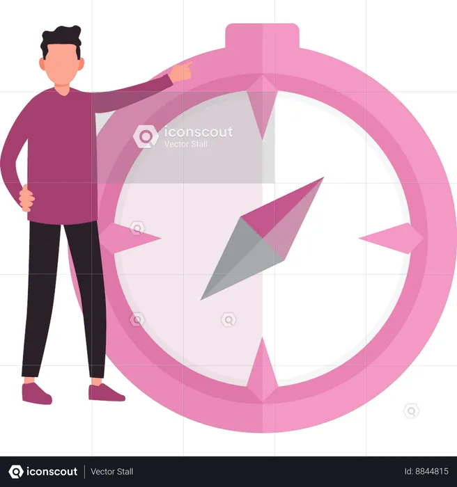 Boy pointing to the compass  Illustration