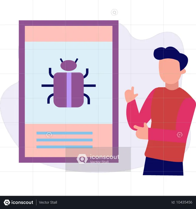 Boy pointing virus in mobile screen  Illustration