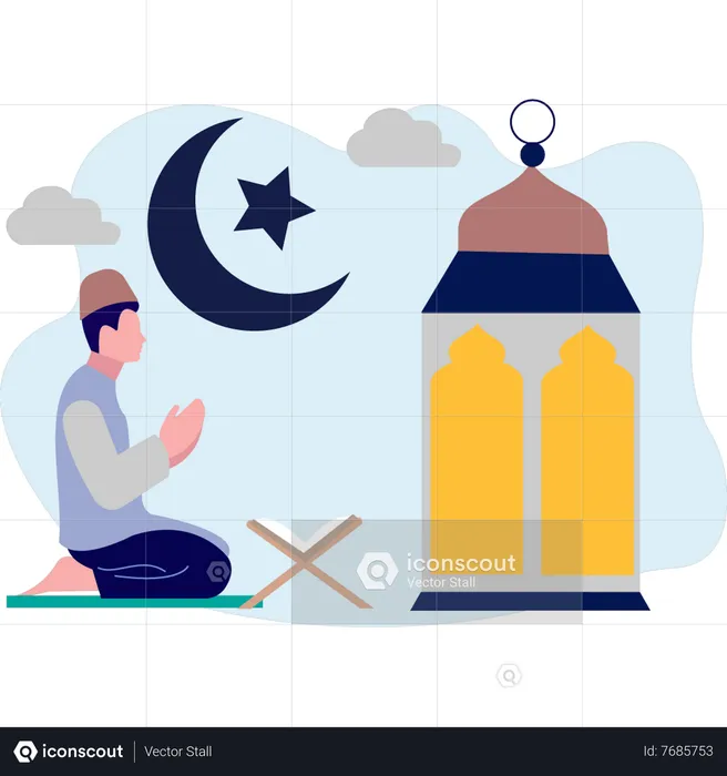Boy praying and reciting the Holy Quran  Illustration