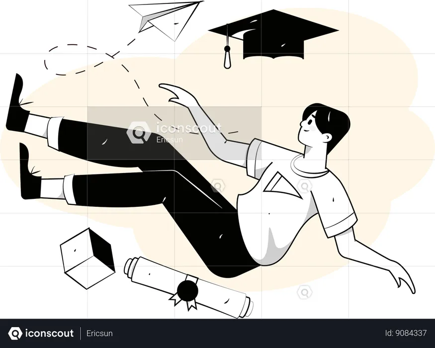 Boy prepares for graduation exam  Illustration