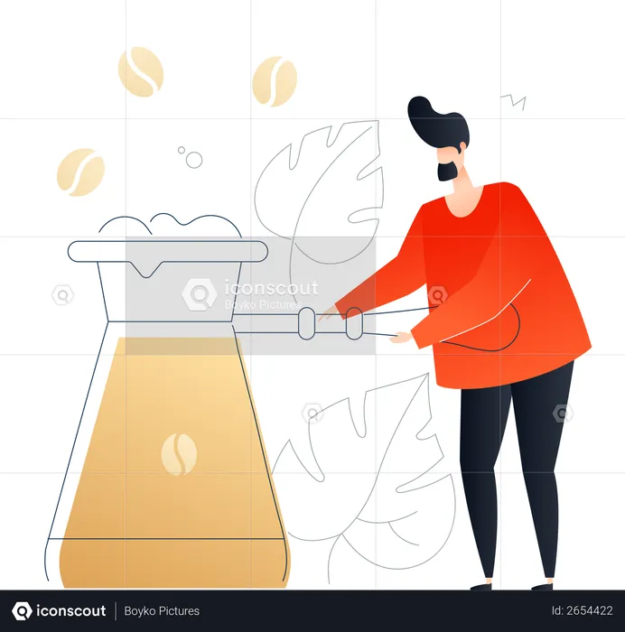 Boy preparing coffee  Illustration