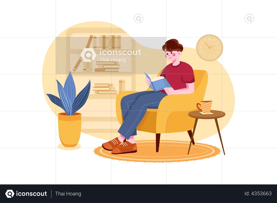 Boy preparing for examination while sitting at home  Illustration
