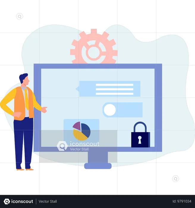 Boy presenting analytical security graph  Illustration