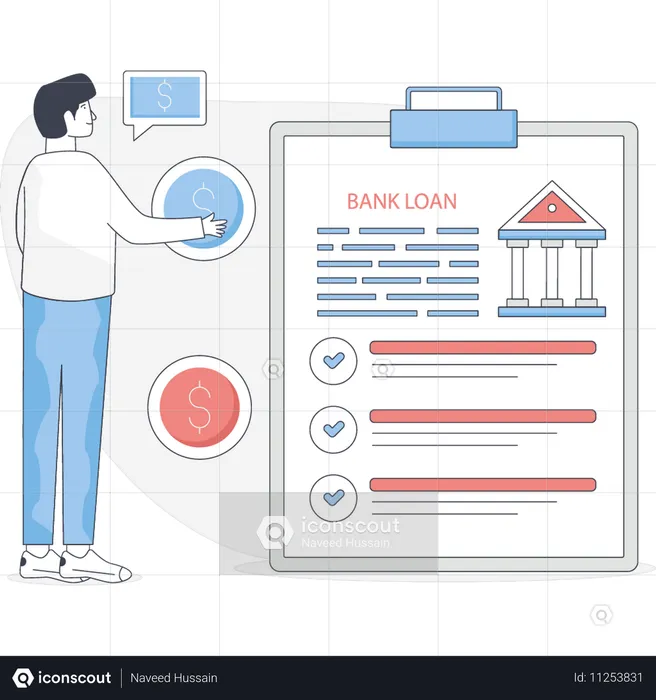 Boy presenting bank loan  Illustration