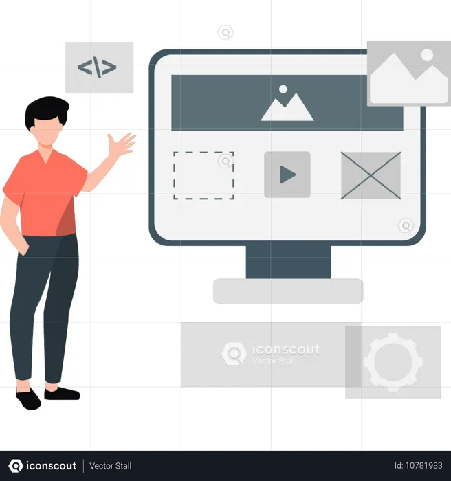 Boy presenting business coding  Illustration