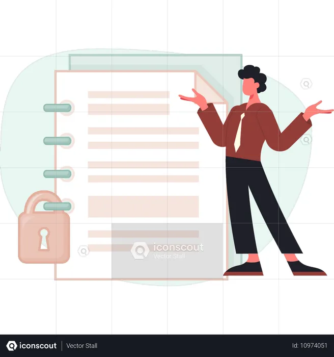 Boy presenting document lock  Illustration