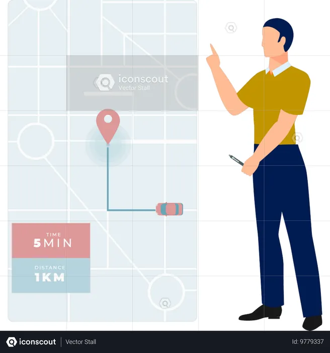 Boy presenting location distance  Illustration