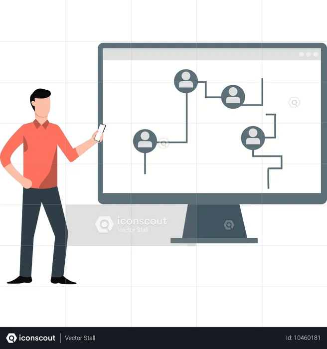 Boy presenting networking team  Illustration