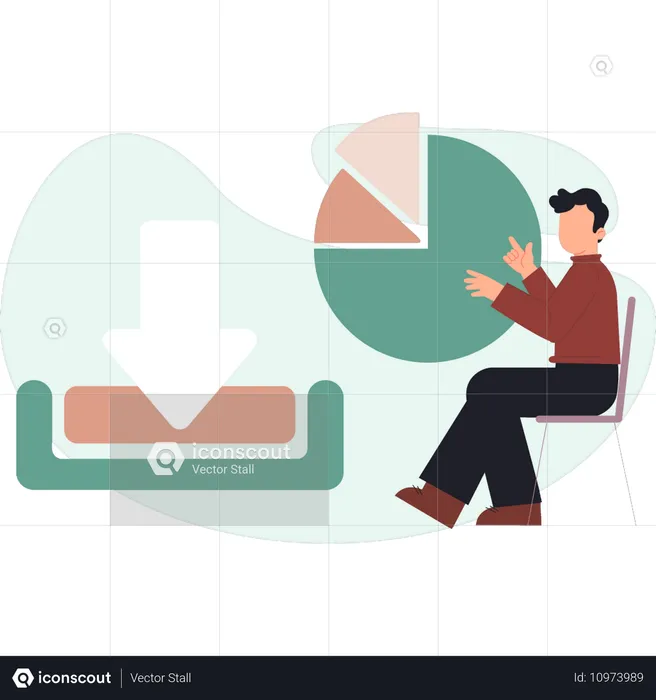 Boy presenting pie chart data  Illustration