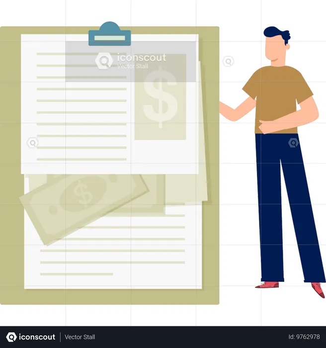 Boy presents money list  Illustration