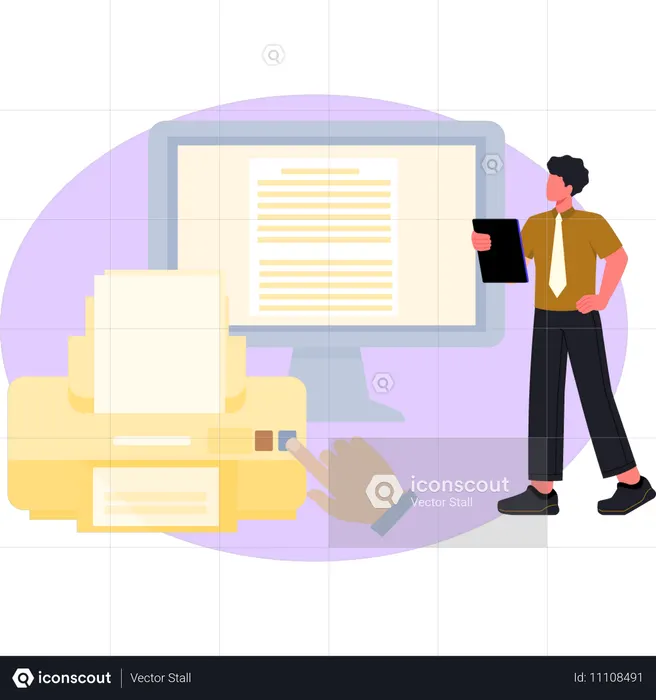 Boy printing book pages  Illustration