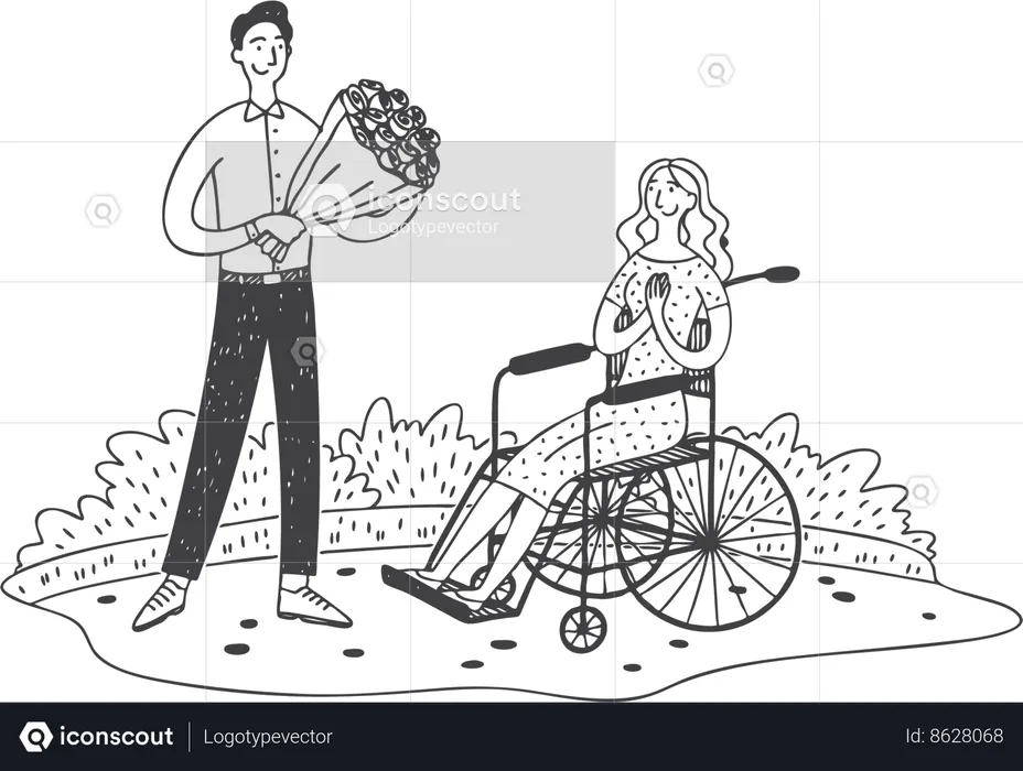 Boy proposes disabled girl  Illustration