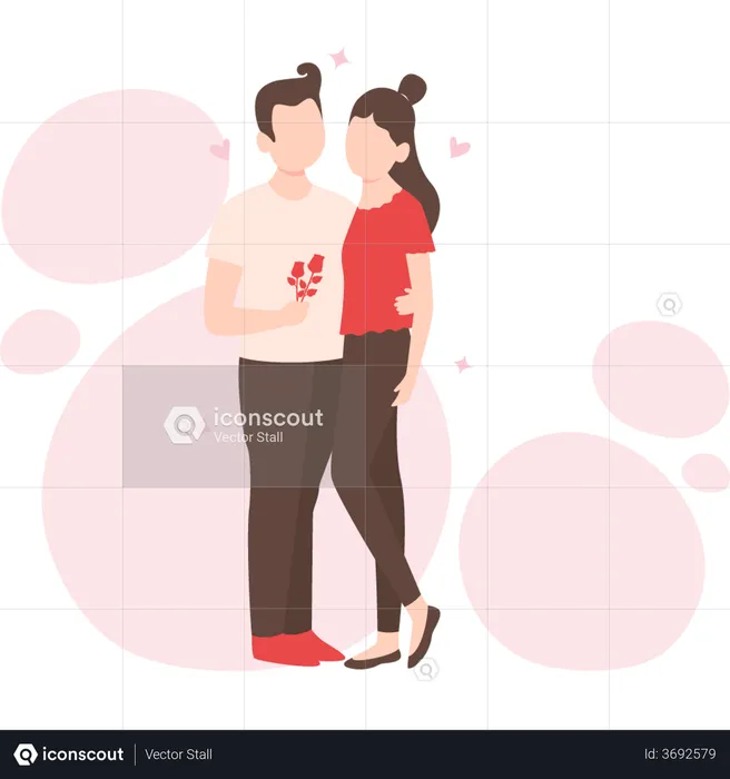 Boy proposing girl by giving flower  Illustration