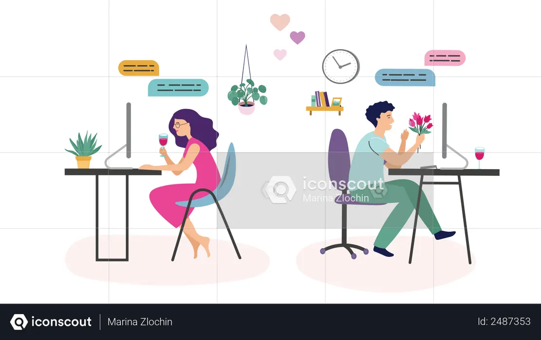 Boy proposing girl on online video call  Illustration