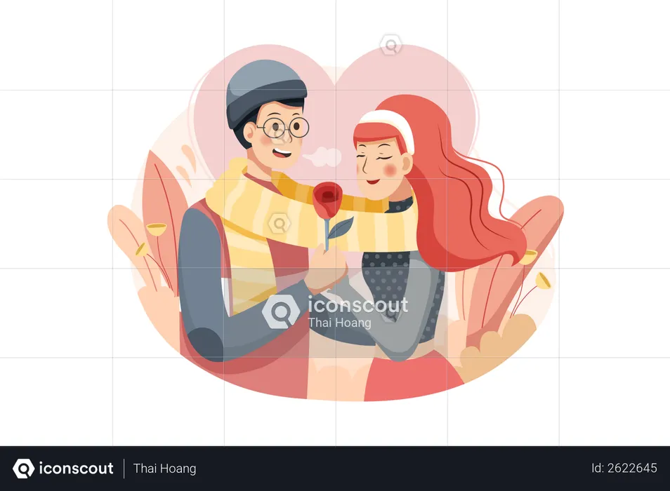 Boy proposing his girlfriend  Illustration