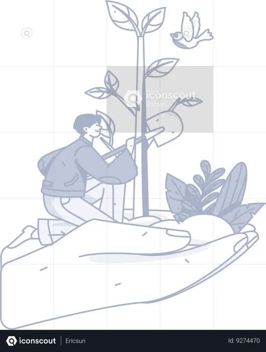 Boy Protecting plant  Illustration