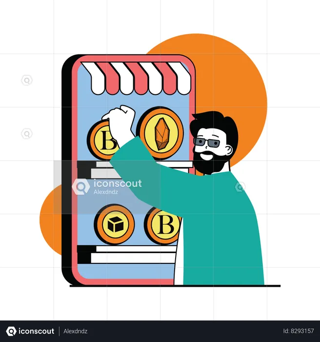 Boy Purchase Bitcoin  Illustration
