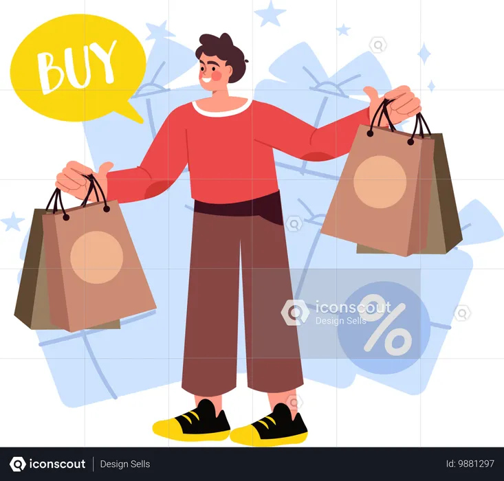 Boy purchases shopping items  Illustration