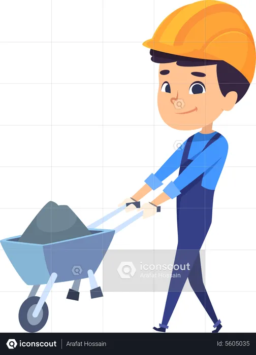 Boy pushing wheelbarrow  Illustration