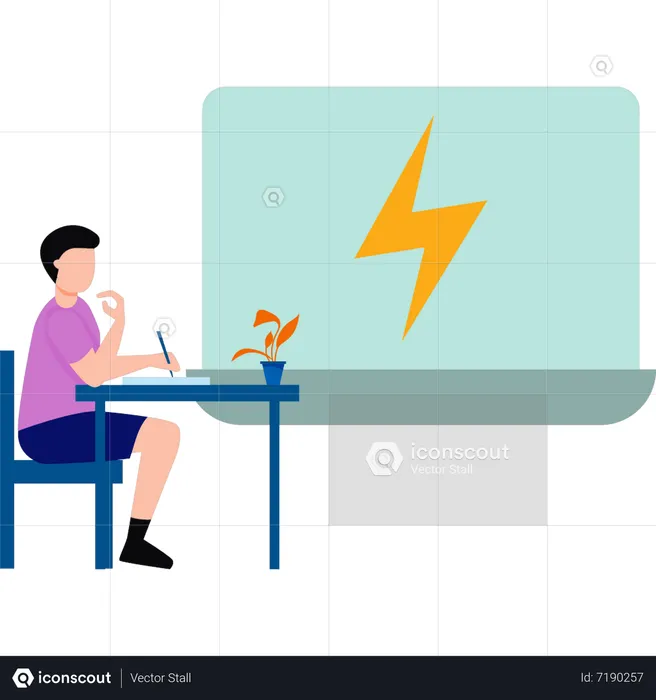 Boy put the laptop on charging  Illustration