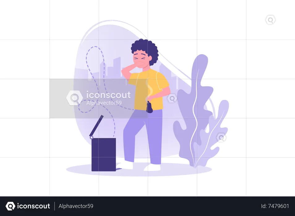 Boy put waste into bin  Illustration