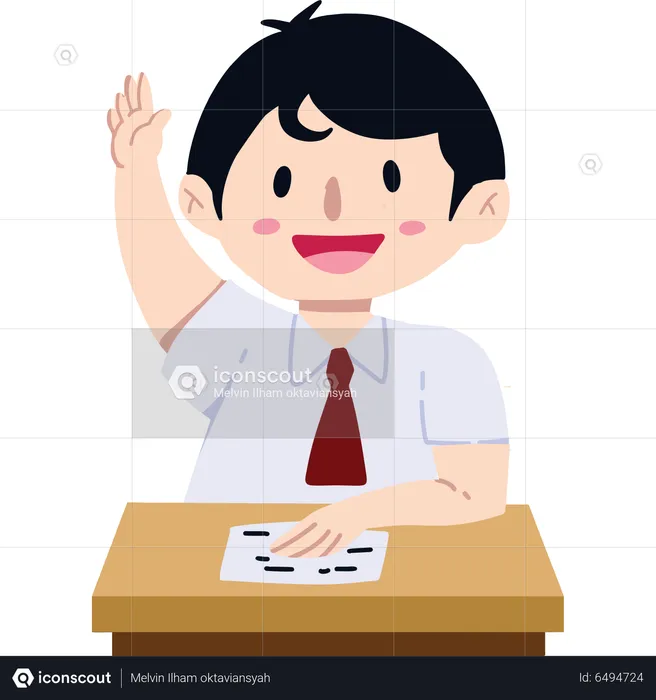 Boy raised his hand in class  Illustration