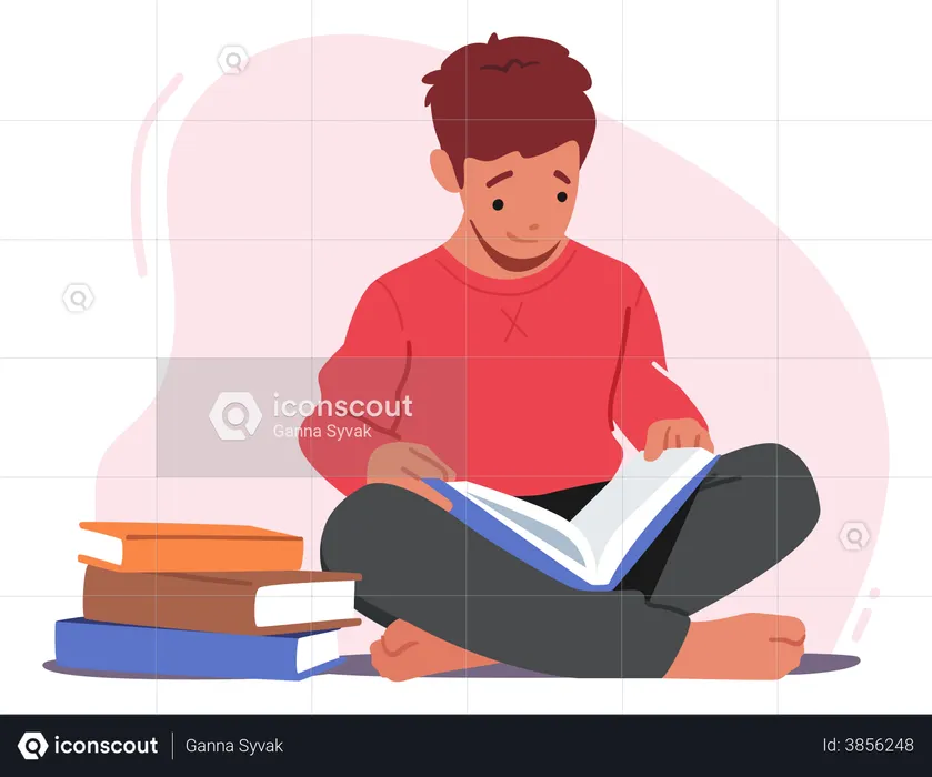 Boy reading book and preparing for exams  Illustration