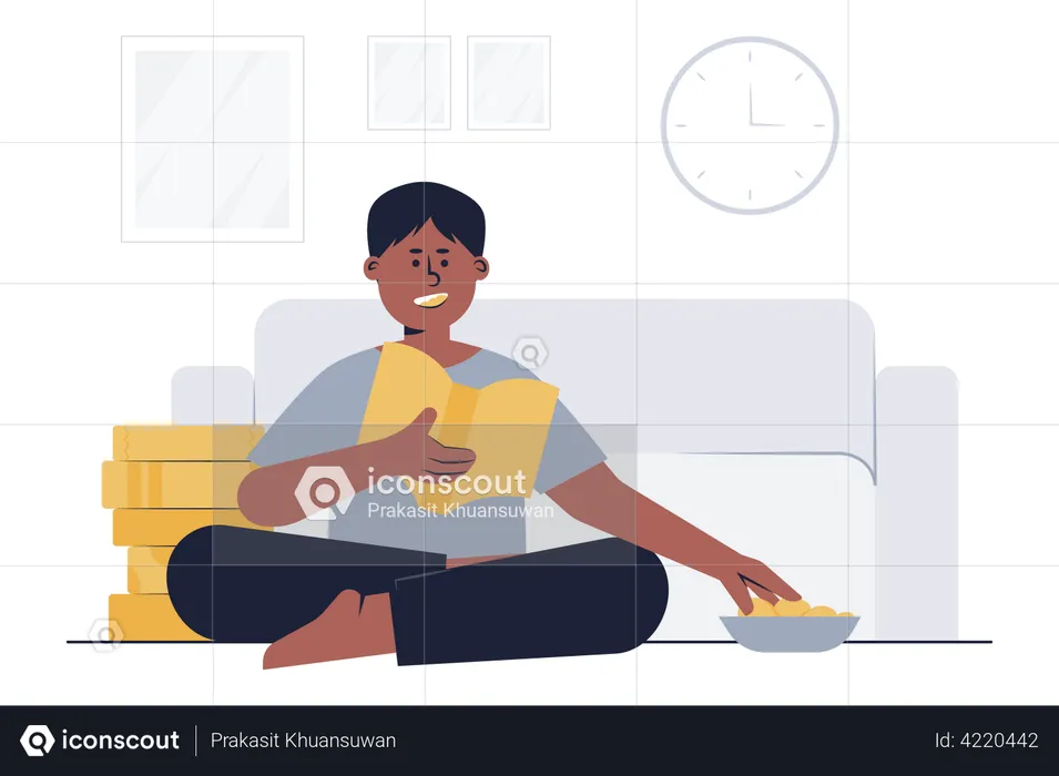 Boy reading book and preparing for exams  Illustration