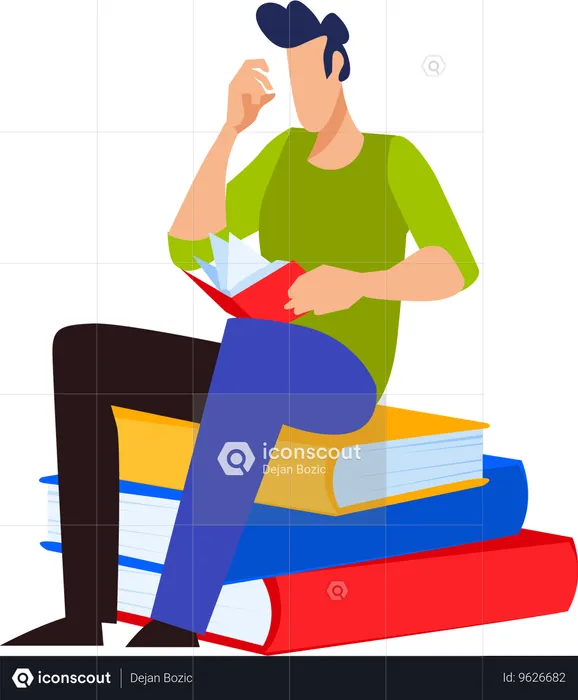 Boy reading book while preparing for exam  Illustration