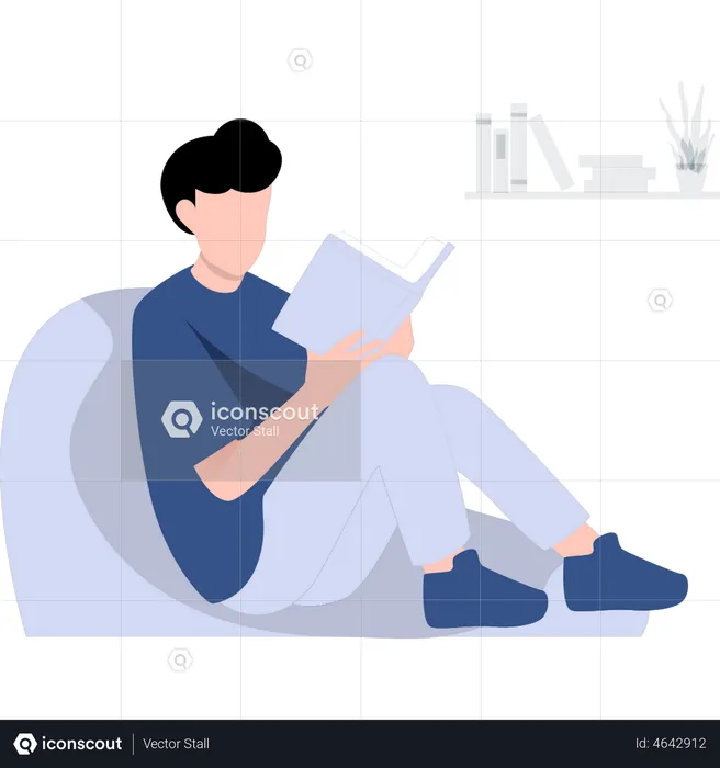 Best Boy Reading Book While Sitting On Beanbag Illustration Download In 