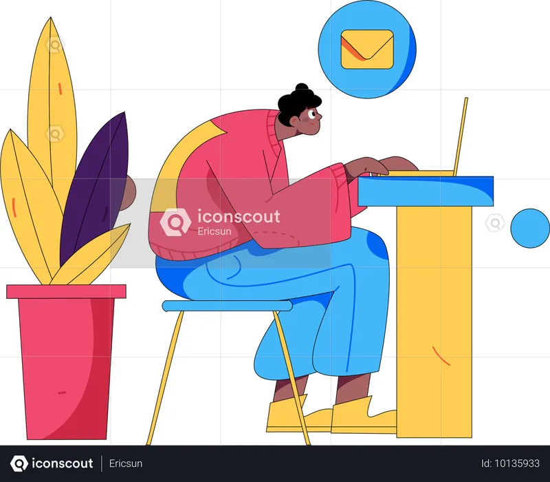 Boy reading email messages  Illustration