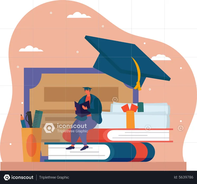 Boy reading graduation degree  Illustration