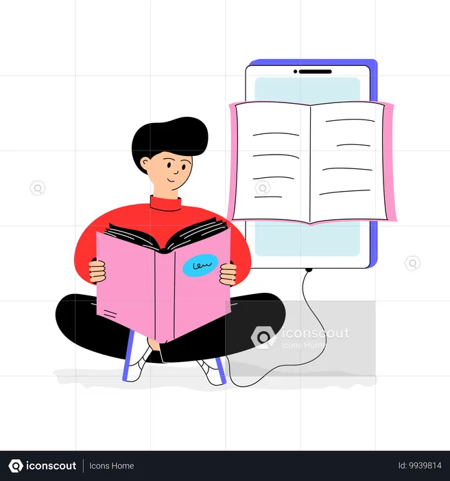Boy reading his Favorite Book  Illustration