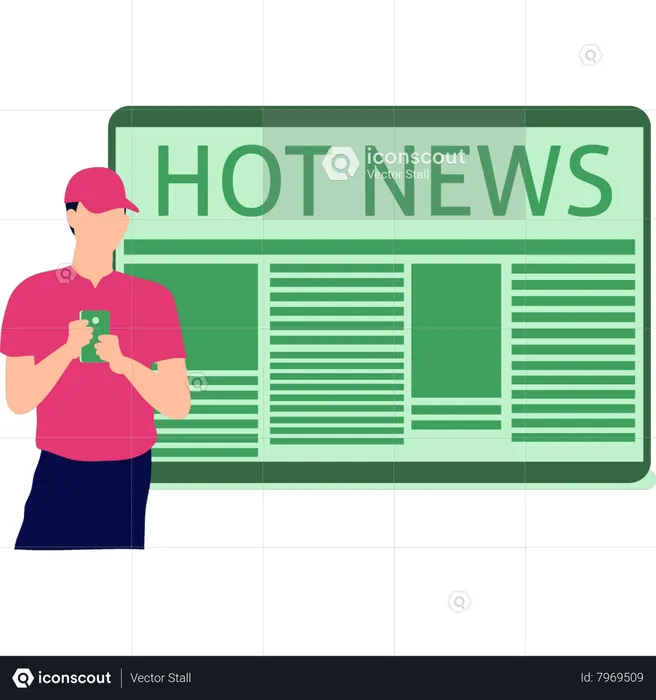 Boy reading hot news  Illustration