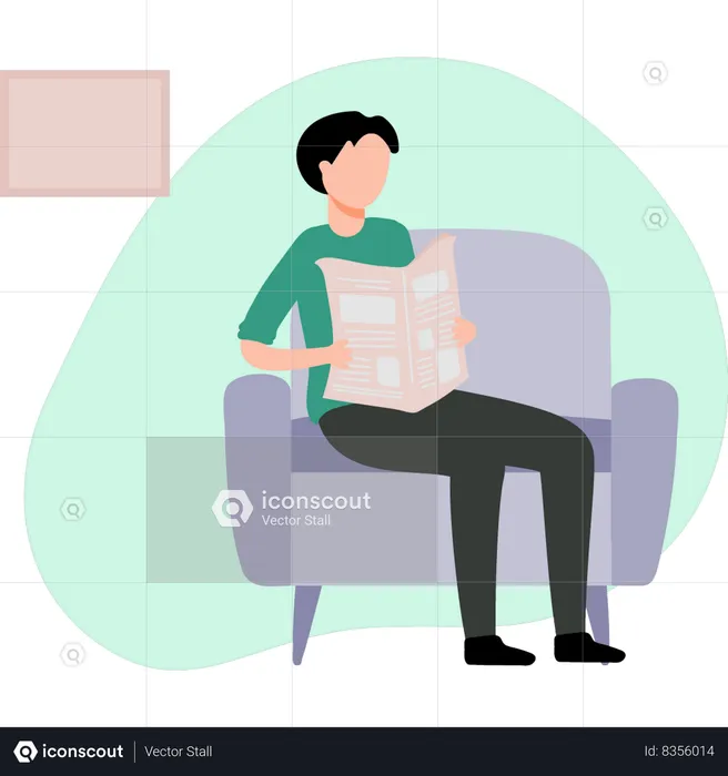 Boy reading newspaper  Illustration